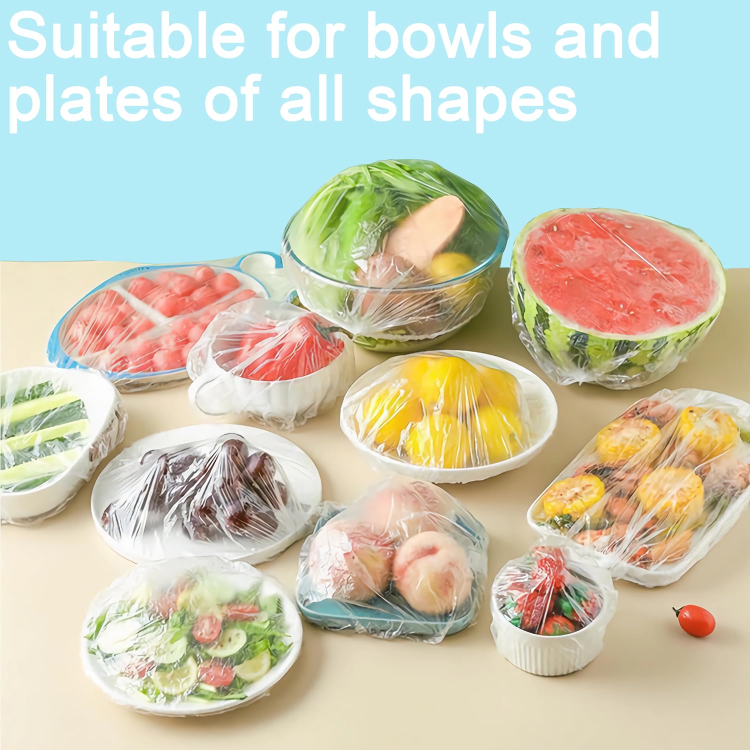 300 film transparente con elástico, cubiertas elásticas para masa, bolsas reutilizables de plástico, bolsas sellables para fermentación de masa, gorro de ducha (L-blanco)