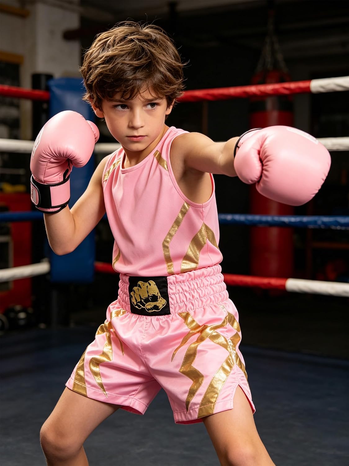 Lejafay Kids Boxing Set Boxer Outfit Quick Dry Lightweight Fight Wear Mma Tank Top and Short Fitness Suit Pink 16 Years