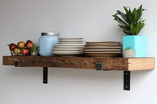 Miniatura 7 de Urban Legacy Estantes profundos de viga de granero recuperada, estantes profundos con soportes incluidos, juego de 2  Soporte natural de perfil