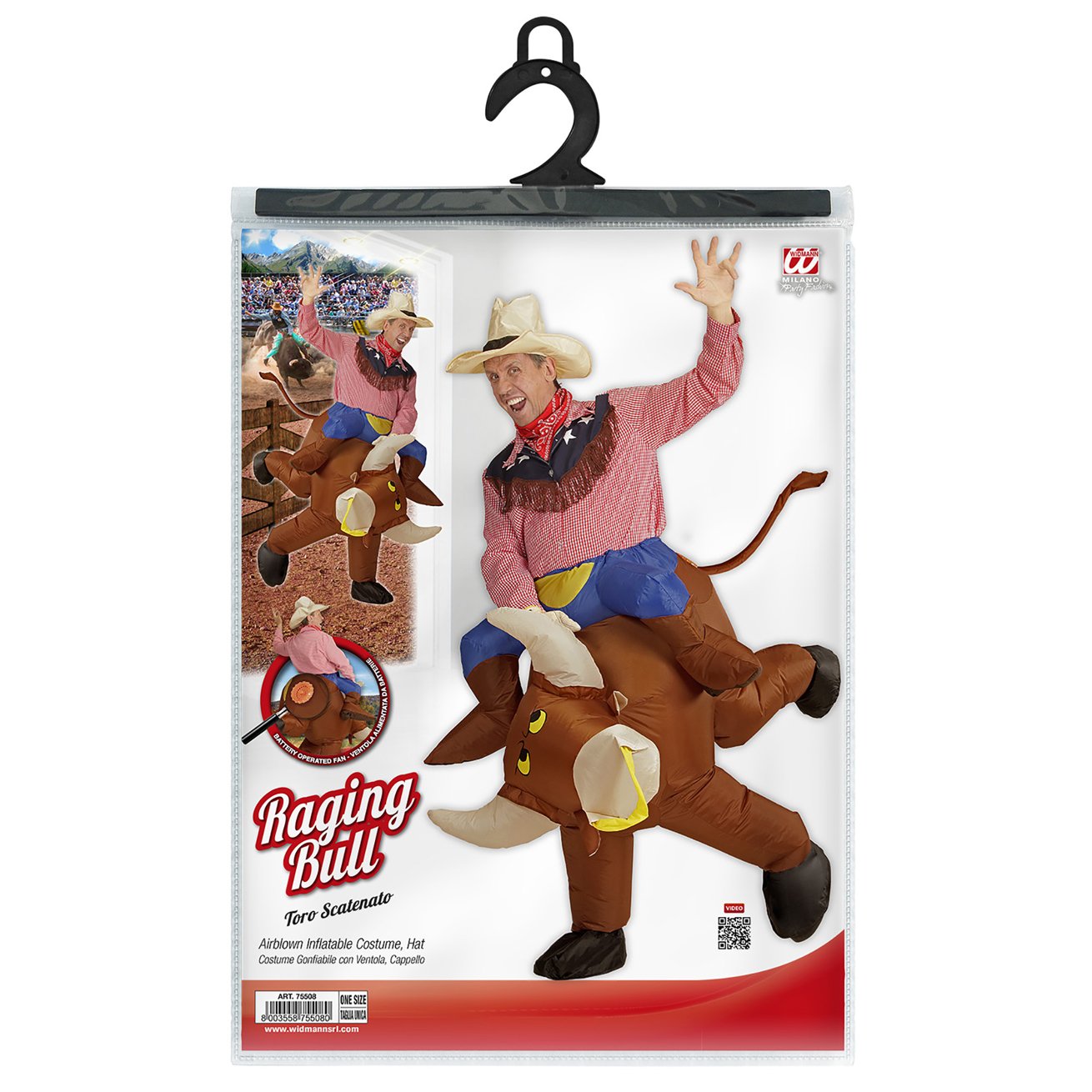 W WIDMANN MILANO Party Fashion - Disfraz hinchable de toro para adultos | Disfraz hinchable de toro con soplador integrado y sombrero de vaquero - para Carnaval y fiestas temáticas