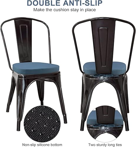 Miniatura 4 de GUEGLSA Cojines de asiento impermeables para exteriores, 14 x 14 pulgadas, almohadilla de metal antideslizante con lazos, cojín de metal en forma de