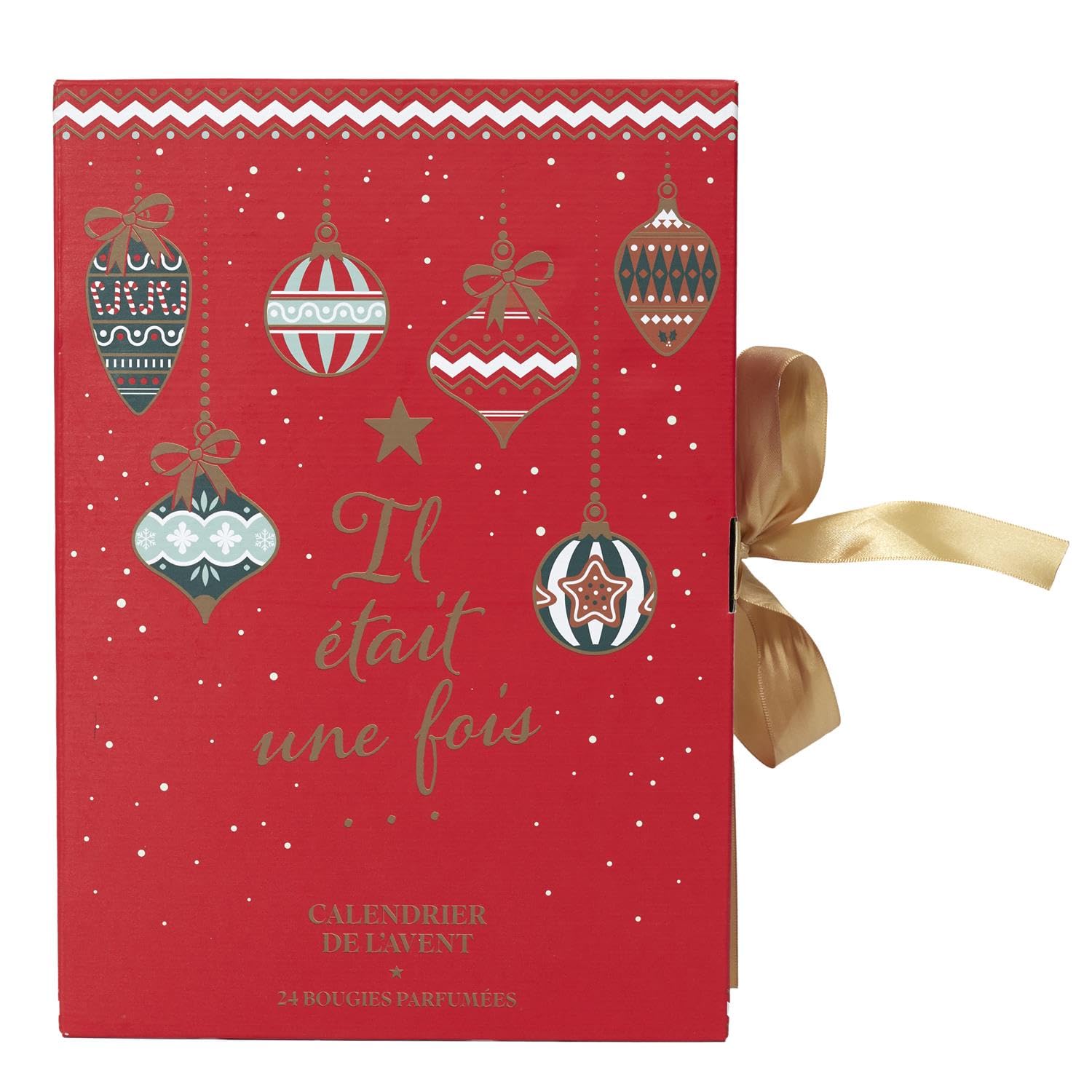 Luxuriöser aufklappbarer Adventskalender mit 24 Duftkerzen – 31 x 22 x 12 cm – Festliche Geschenkverpackung mit goldener Schleife – Rot