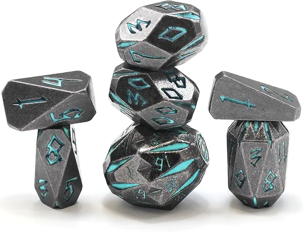 FONVGOGO Dungeons and Dragon Dice of 7, Metal Dice Set D and D Polyhedral DND Dice Set with Cardboard Box Unique Cool Stonehenge Theme RPG Dice for Role Playing Games Gifts (Blue)
