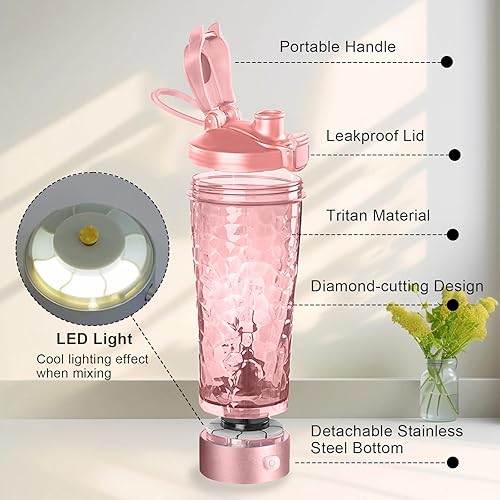 Miniatura 2 de Botella mezcladora eléctrica de proteínas, botella mezcladora eléctrica de proteínas, 24 onzas, mezcladora, mezcladora, recargable, sin BPA, Tritan