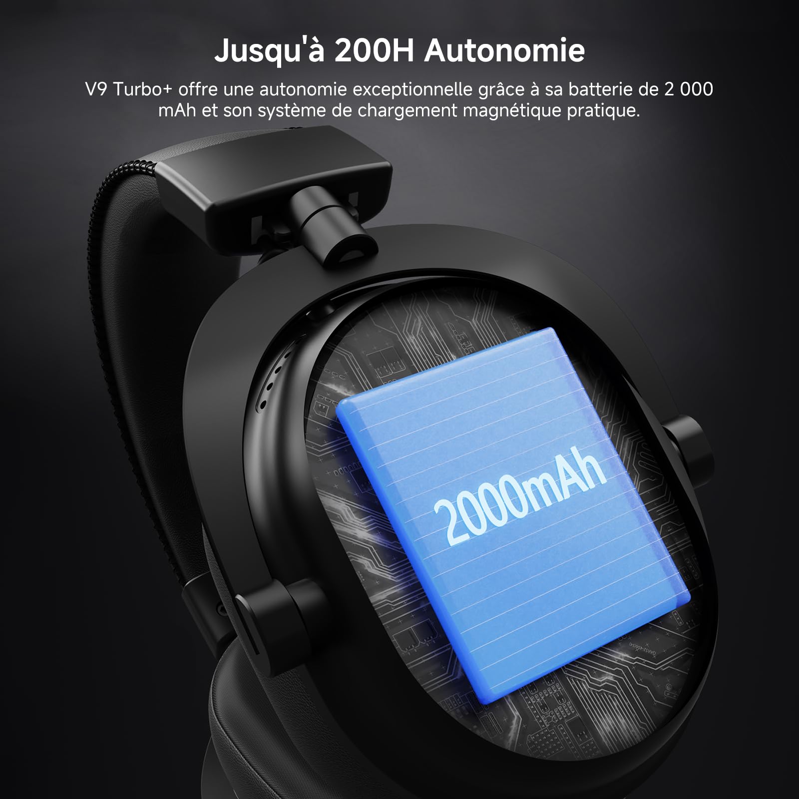 MCHOSE V9 Turbo+ Casque Gaming sans Fil, Noir-Or | Station de Charge Magnétique RGB, Son Surround 7.1, Haut-Parleurs 60 mm, 200h Autonomie, Micro Détachable
