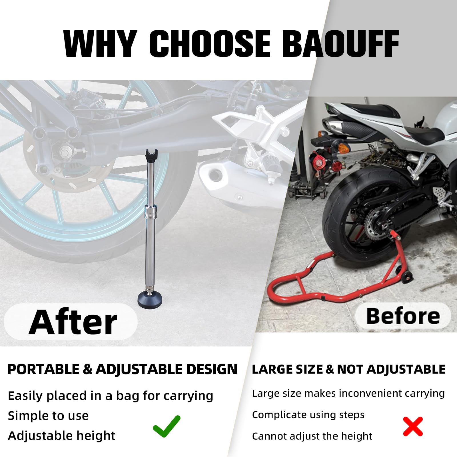 Motorrad-Hebebühne für Vorder- und Hinterrad, universal, tragbar, einfach höhenverstellbar, für die meisten Motorrad-Räder, Wartung