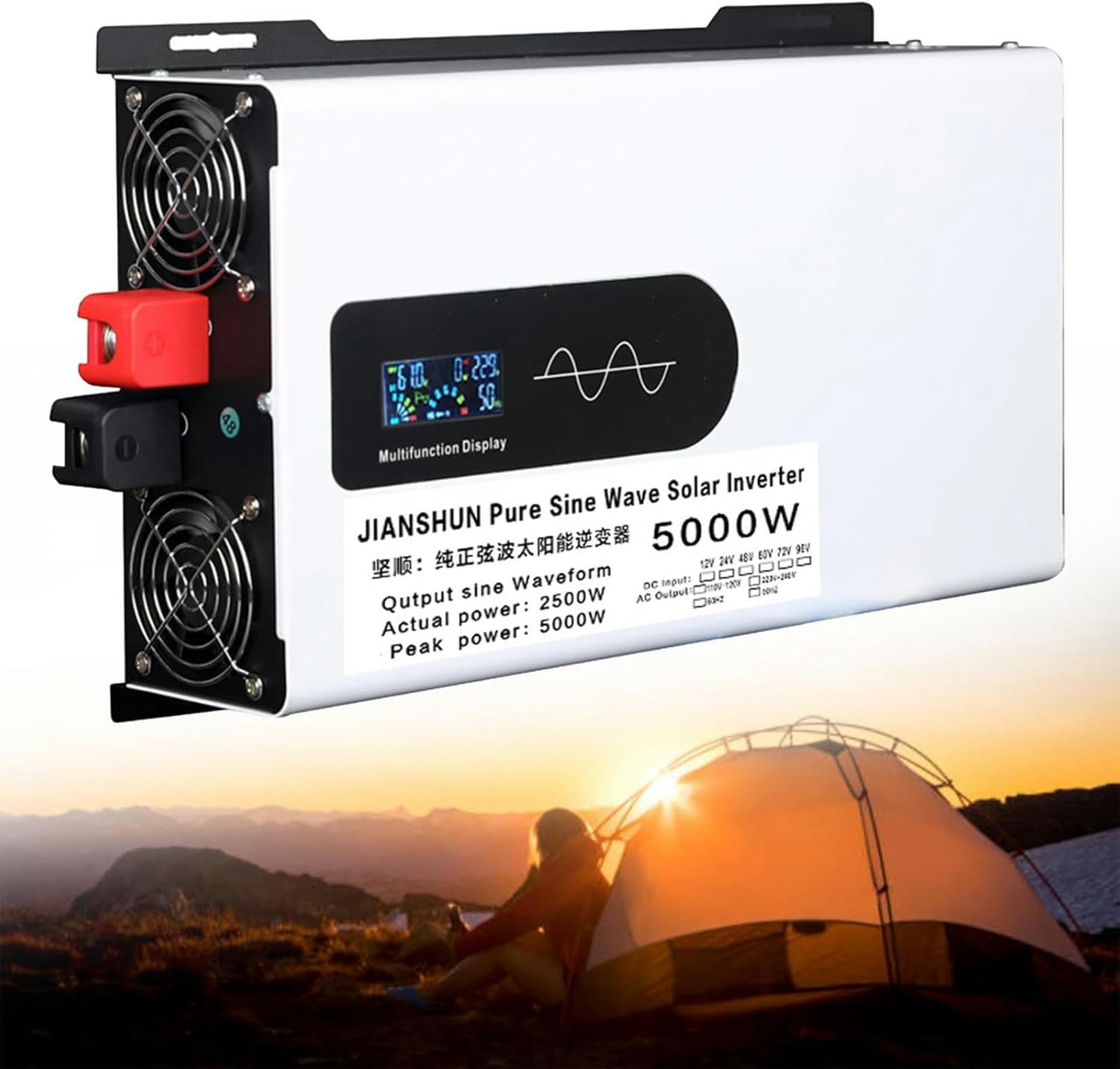 Onduleur de puissance de l'onduleur pure sinus 2500W avec 2 prises AC LED