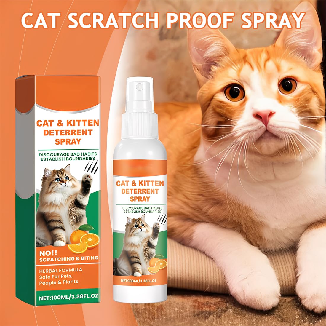 Spray Repellente per Gatti,100ml Repellente Gatti e Spray AntiGraffio,Dissuasori per Gatti,Uso Interno ed Esterno,Protezione del Divano e Mobili,Protezione Divano Graffi Gatto
