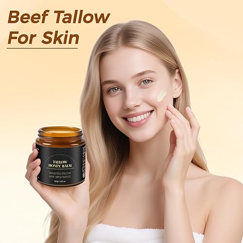 Miniatura 7 de Tallow de ternera para piel con miel, bálsamo de sebo hidratante sin perfume para cara y cuerpo, alimentado con pasto, profundamente nutritivo para