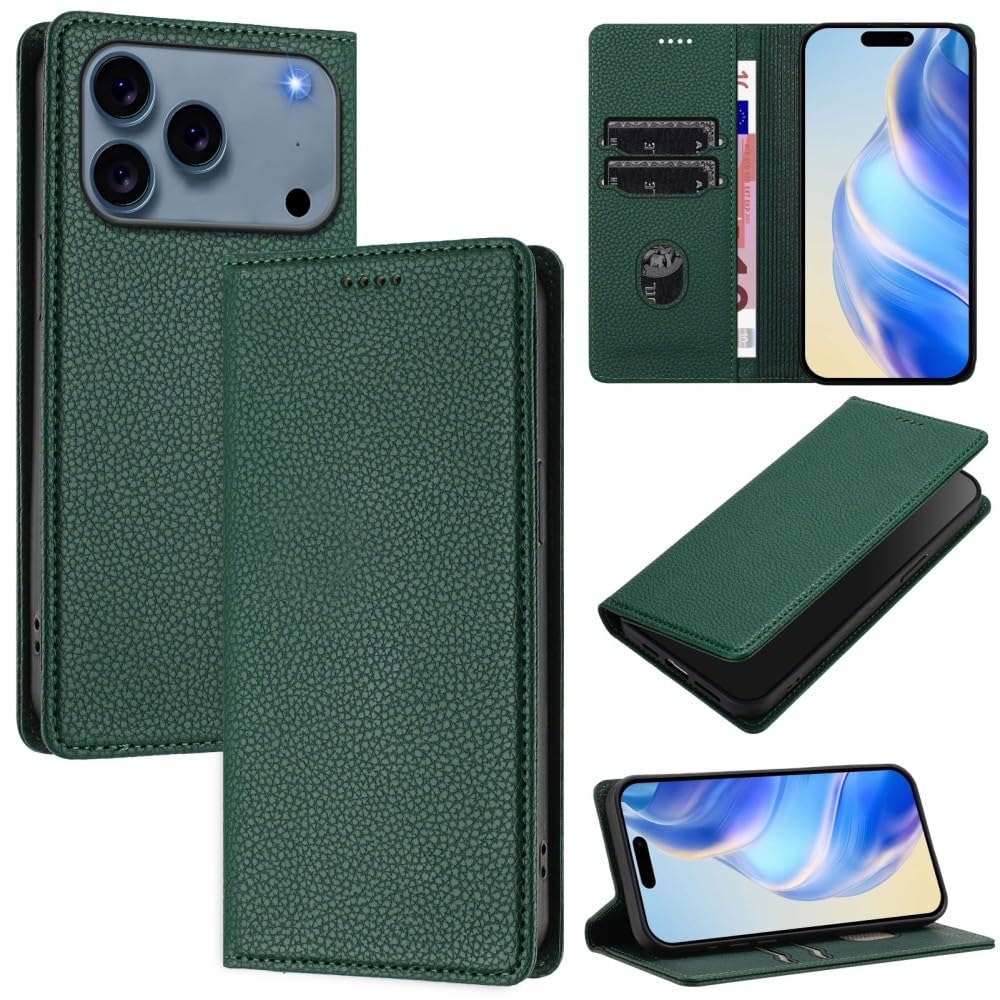 Étui iPhone 17 Air en cuir grainé vert foncé chic - 8