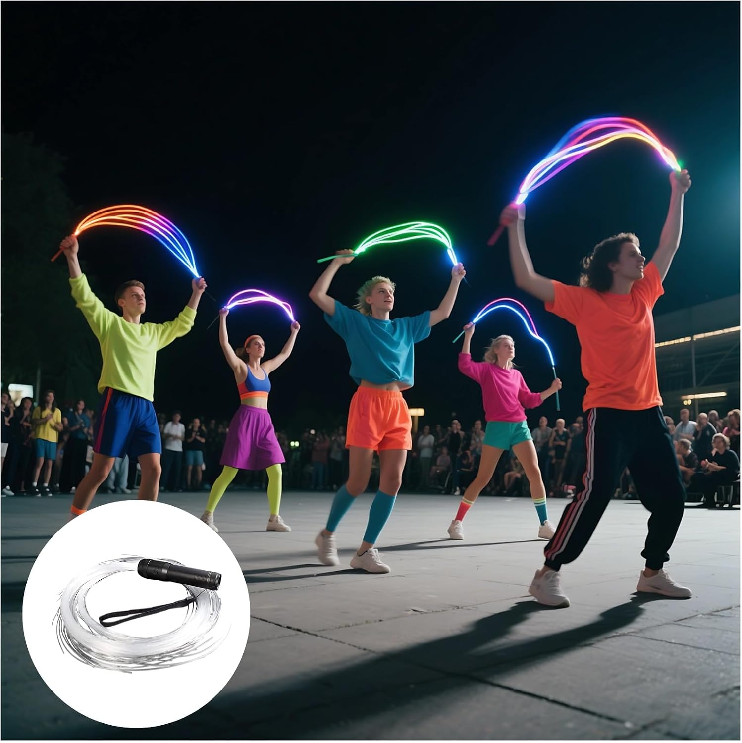 Glow-in-The-Dark Fiber Optic Whip, 7 Colors, 36 Modes, Rechargeable Led Rave Tool for Nightclubs and Dance Shows