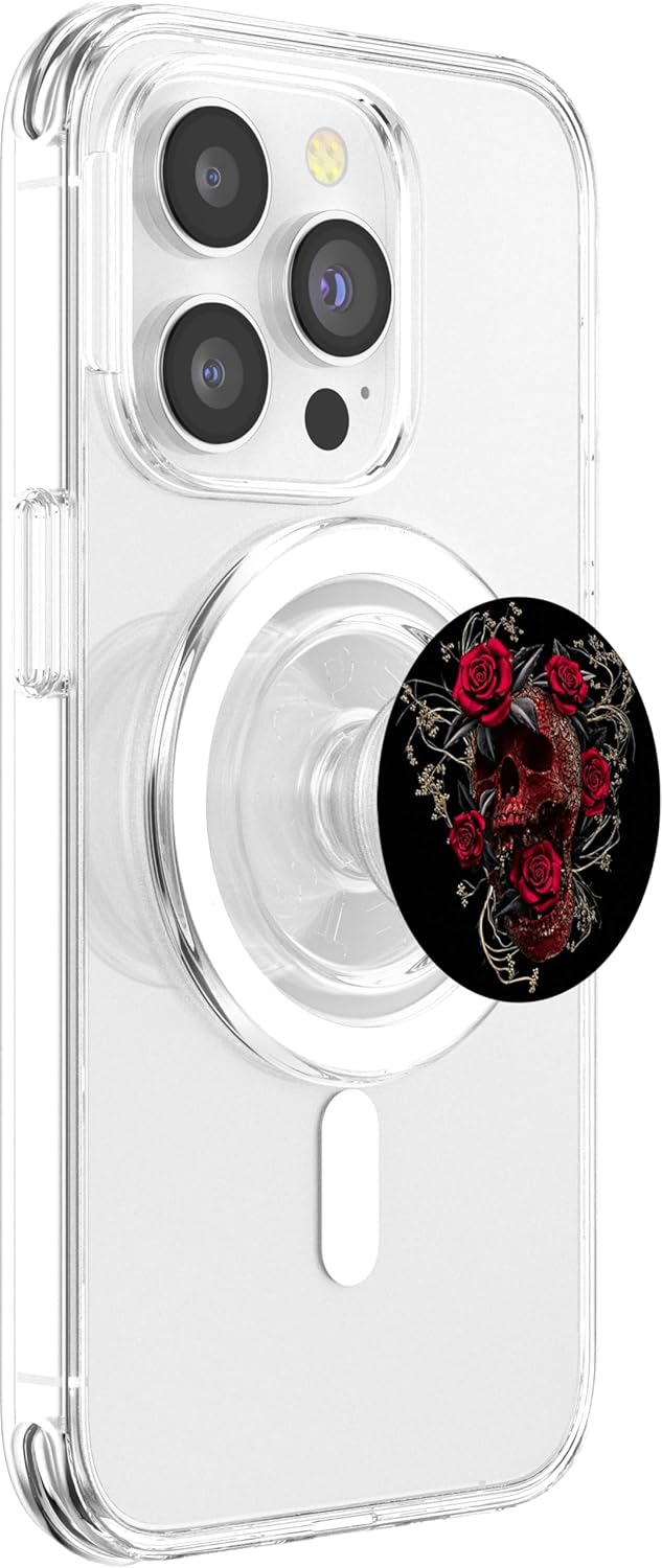 Red Rose Skull PopSockets PopGrip: Swappable Grip for Phones & Tablets PopSockets PopGrip for MagSafe