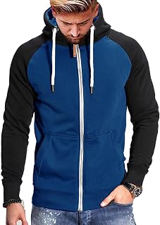 Duohropke Zip Up Hoodie Men's Colour Block Sweatshirt Jacket Long Sleeve Raglan Sweatshirt Jacket with Pockets Hooded Jacket with Zip Transition Jacket Blouson Men's Sports Jacket Oversized Hoodie