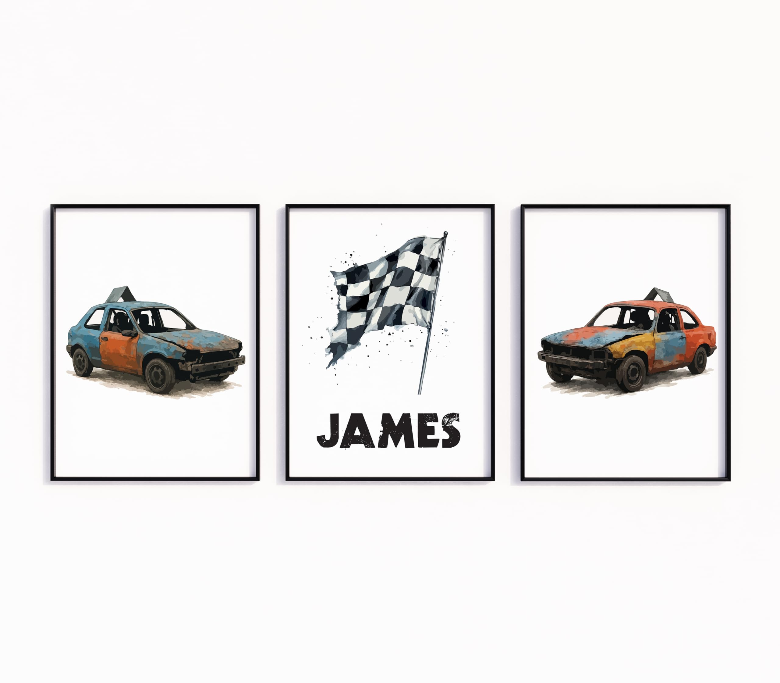 Banger Racing Posters For Boys Bedroom Personalised Boys Nursery Prints Banger Racing Wall Art Banger Racing Car Prints Boys Nursery Decor For Boys (3 A3 Prints Only)