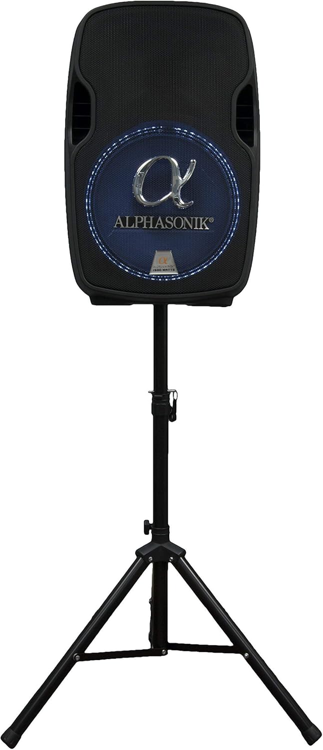 ALPHASONIK 12" Portable Rechargeable Battery Powered 1200W PRO DJ Amplified Loud Speaker with 2 Wireless Microphones Echo Bluetooth USB SD Card AUX MP3 FM Radio PA System LED Ring Karaoke Tripod Stand
