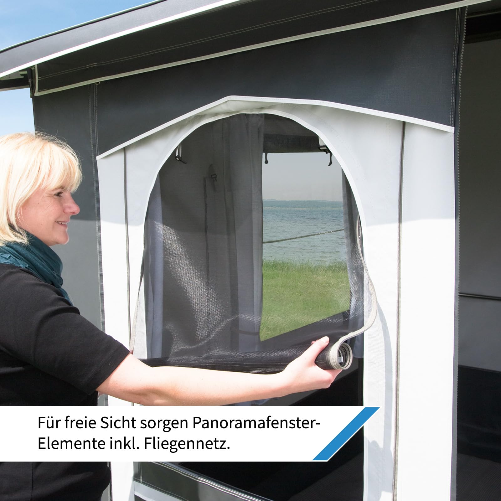 dwt Wohnwagen Vorzelt Favorit III mit 250 cm Tiefe, freistehendes Teilzelt für Winter- und Dauercamping inkl. Abspannmaterial und Packsack, Größe:440 x 250 cm (BxT)