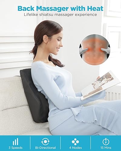 Miniatura 2 de Masajeador de espalda con calor, almohada masajeadora de cuello y espalda Shiatsu para aliviar el dolor, cojín de masaje de amasamiento 3D para