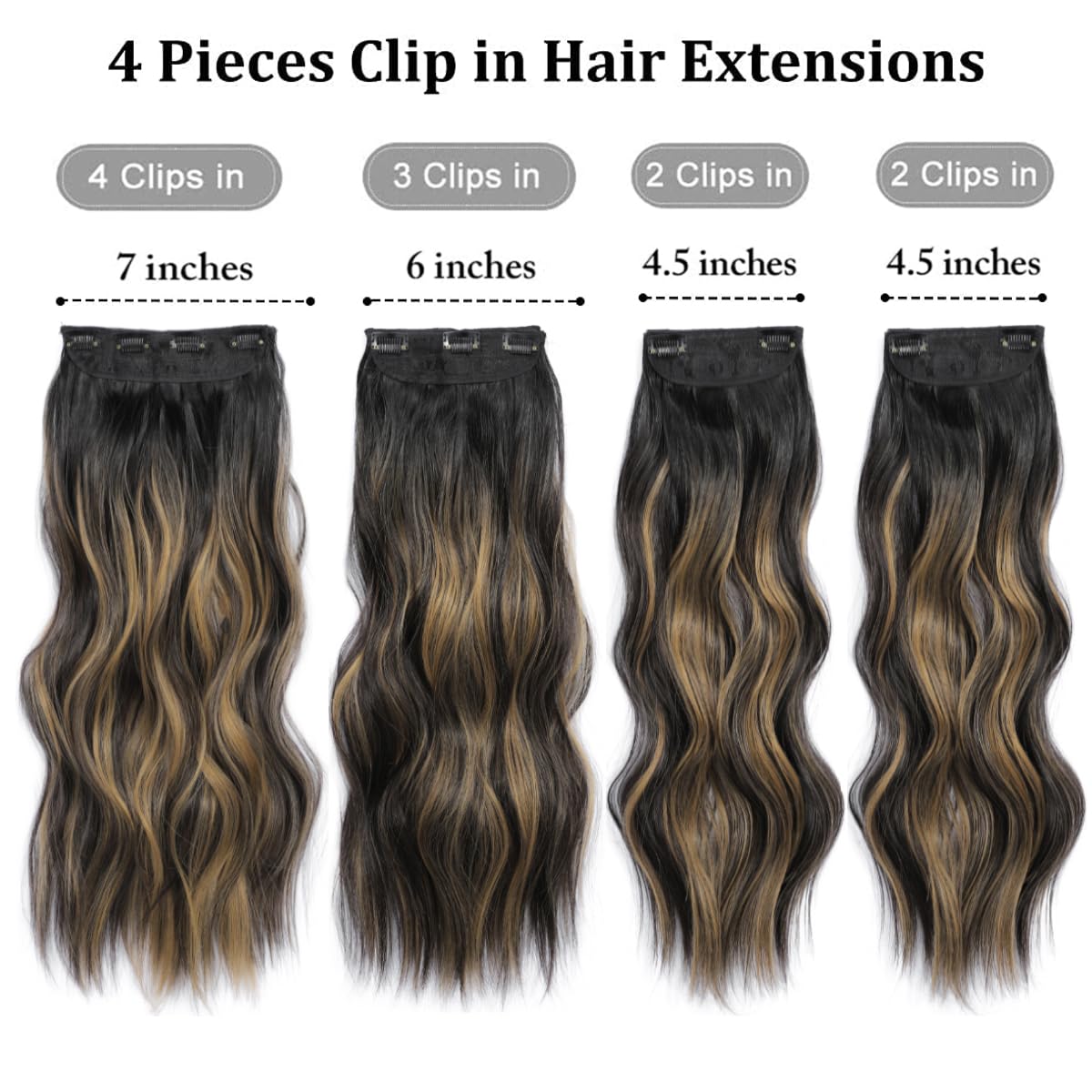 4Pcs Hair Extensions Clip in Natural Black to Caramel Blonde Hair extensions 20" Synthetic Hairpieces for Woman Ombre hair Extension Curly Wavy Hairpieces For Full Head - Image 2