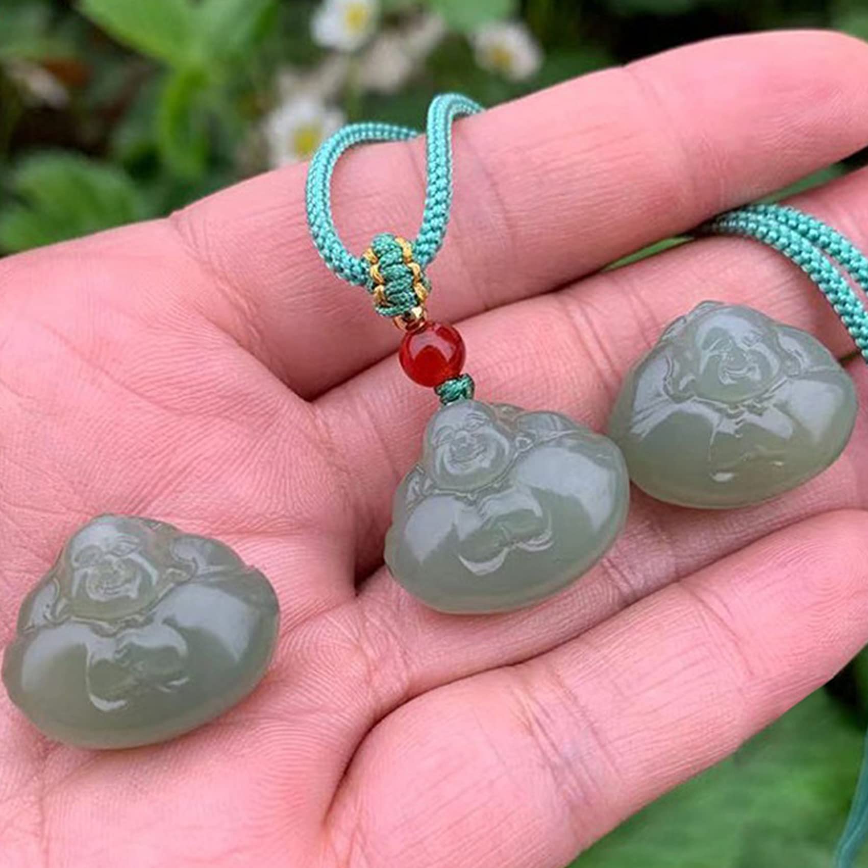 Naszyjnik z kamienia jadeitowego, naszyjnik z amuletem Feng Shui Śmiejący się Budda Wisiorek Naturalny kamień szlachetny Półszlachetny wisiorek z jadeitu Hetian Talizman na dobrobyt Pieniądze Powodzen