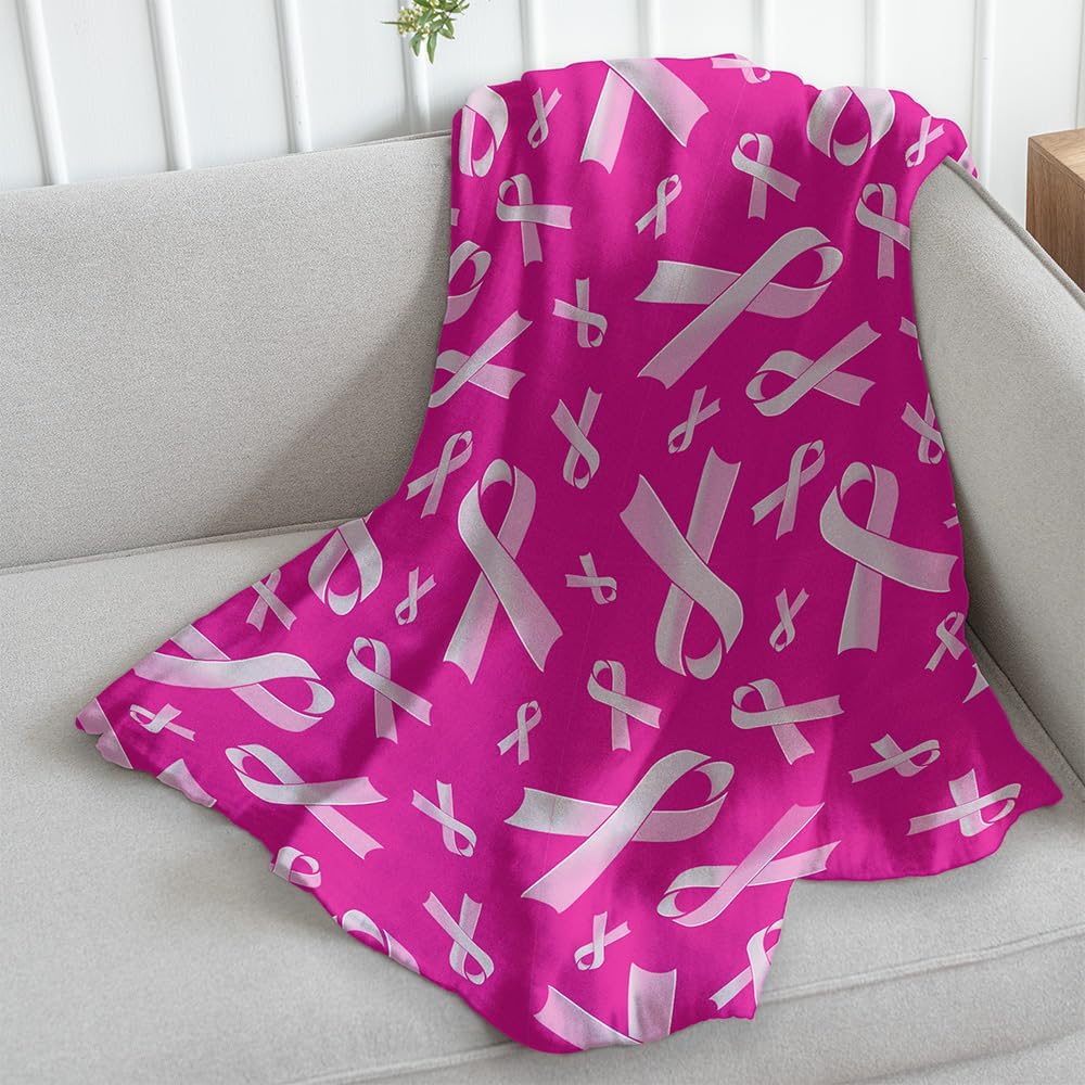 Pink Ribbon Pink Breast Cancer Awareness Support Super Soft Throw Blanket - 50x60 Throw Blanket for Bedroom, Living Room, Spring Time, Holidays, Kids, Babies, Adults & Decor, Gifts - Survivor Gifts