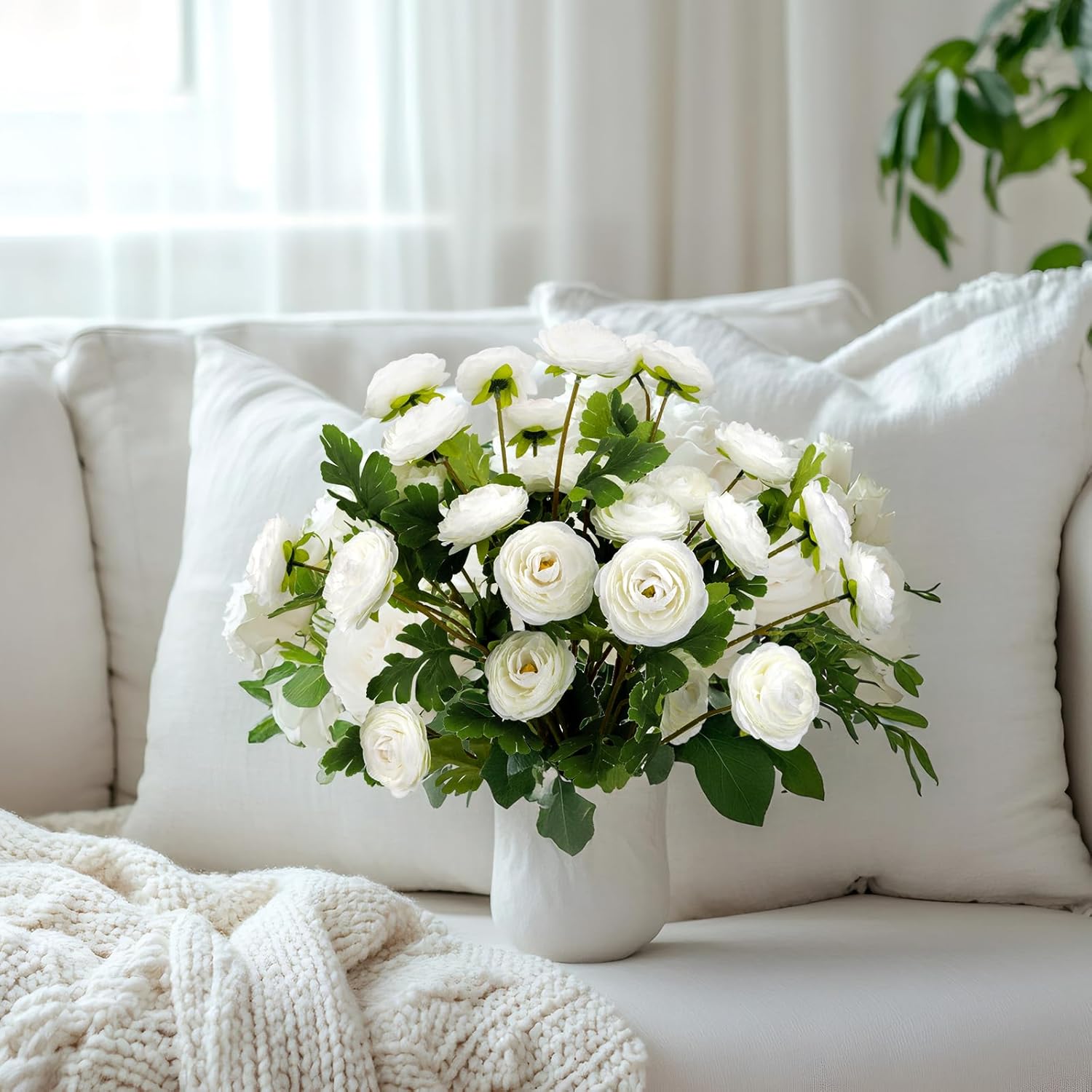 6 Pcs 27.5inch Ranunculus Artificial Flowers 18 Head White Faux Silk Ranunculus Bulk Fake Wedding Filler Flowers for Home, Wdding, Party, Centerpieces, Bridal Shower Decorations & Arrangements - Image 3