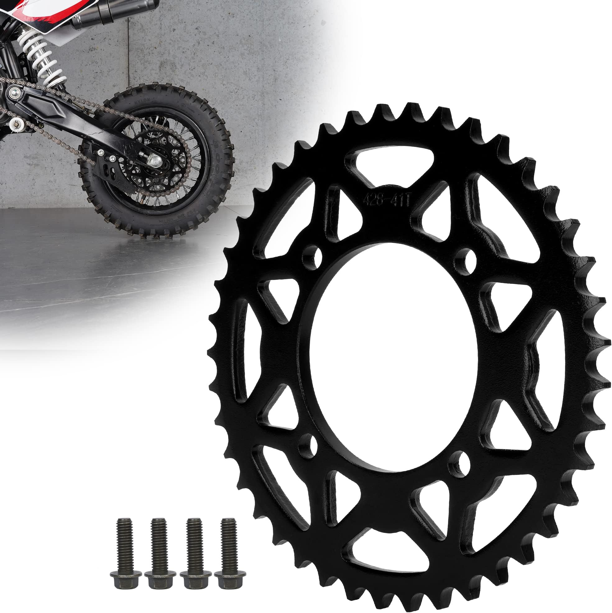 RUTU 428 76mm 41 Tooth Rear Sprocket for Chinese 50cc 70cc 90cc 110cc 125cc 140cc 150cc 160cc 170cc 190cc Pit Dirt Trail Quad Motor Bike ATV