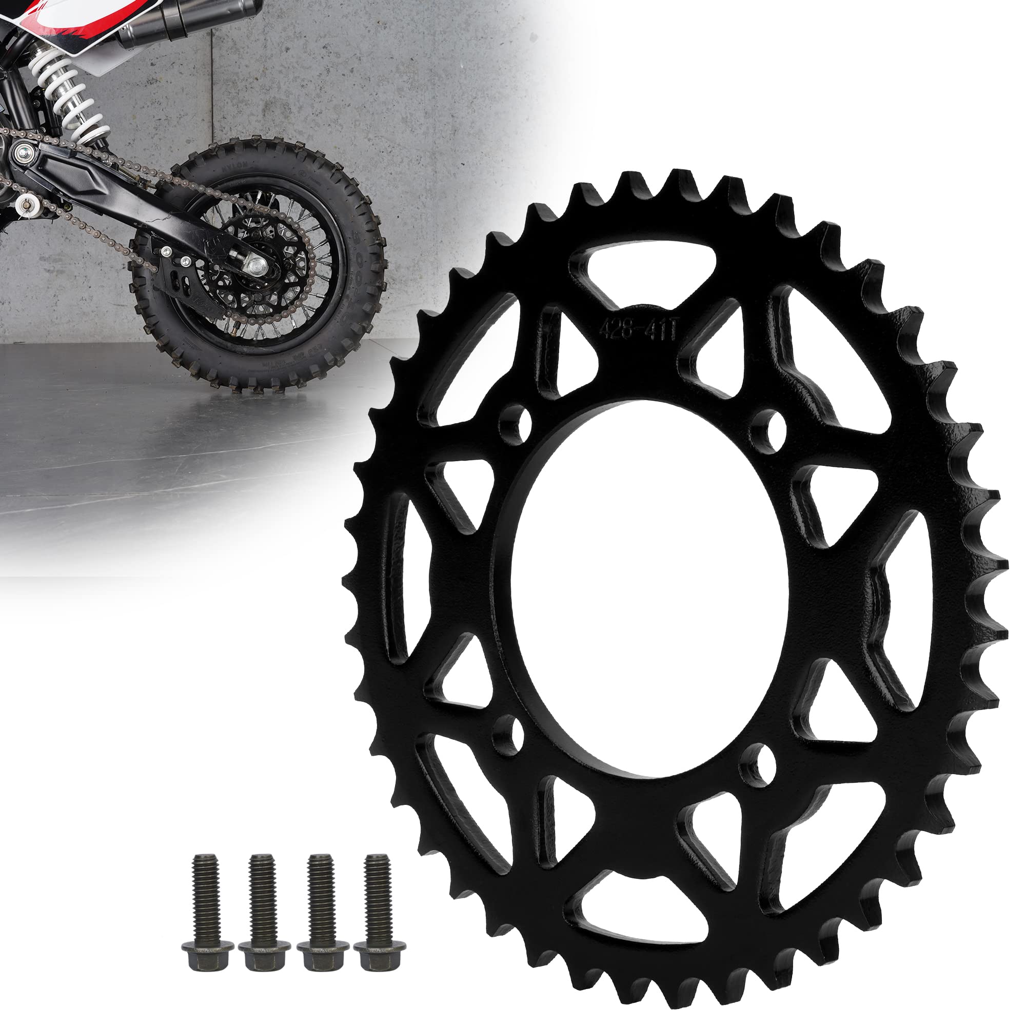 RUTU 428 76mm 41 Tooth Rear Sprocket for Chinese 50cc 70cc 90cc 110cc 125cc 140cc 150cc 160cc 170cc 190cc Pit Dirt Trail Quad Motor Bike ATV