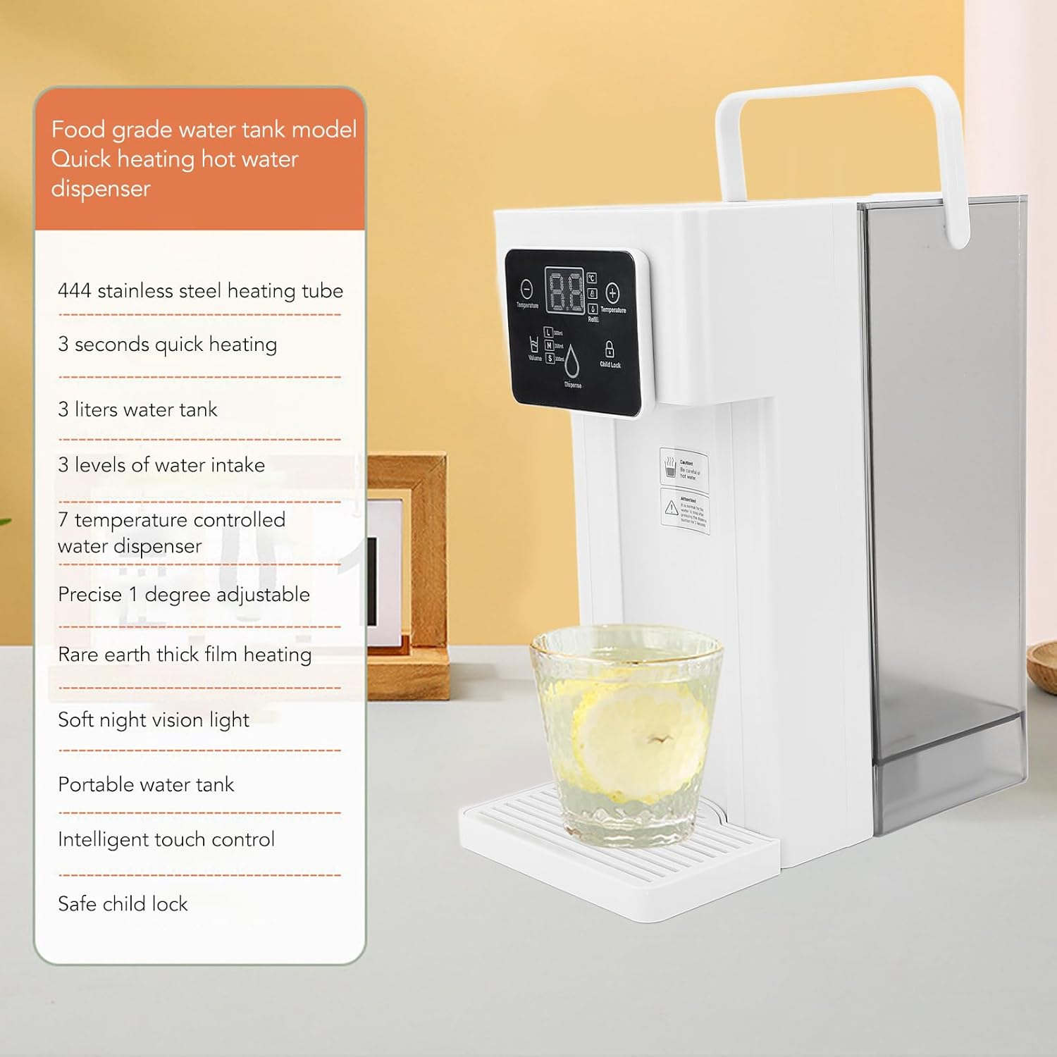 3 Second Rapid Heating, 7 Temperatures 3L Capacity Quick Hot Water Dispenser for Countertop Desktop with Self (US Plug 110V)(White)