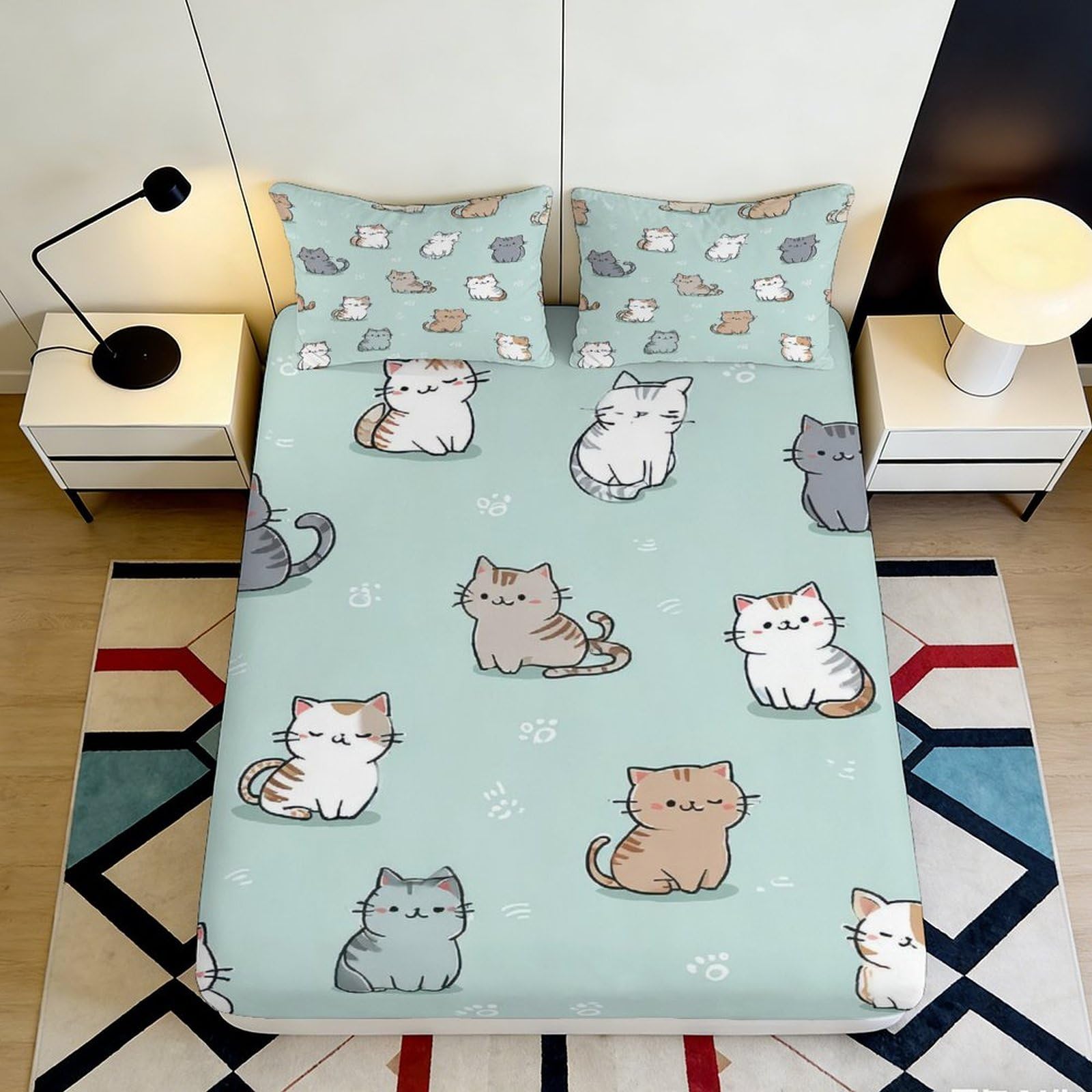 Pnayamiorkfel Style-6 3D Printed Cute Cartoon Cat Fitted Sheet Microfiber Soft Breathable Animal Bed Sheet For Bedroom Dorm Mattress Decor 90X200x25cm