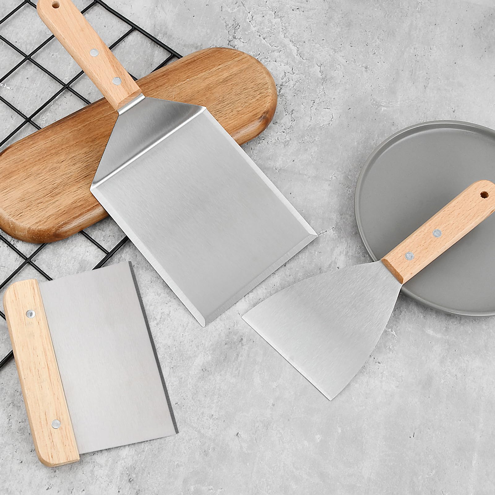 Set di Spatole per Griglia, Spatola Plancha, Raschietto per Impasto, Barbecue Spatola Accessori Ideale per Teppanyaki Campeggio, 3 pezzi
