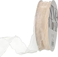 Vista 9 de MECCANIXITY Cinta de organza transparente con alambre de 1 pulgada de ancho, cintas de gasa con brillo pastel, color morado lavanda, borde de hoja