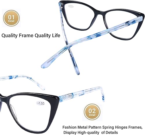 Miniatura 4 de AQWANO Gafas de lectura de gran tamaño con bloque de luz azul para mujer, elegante ojo de gato, para lectores de computadora, diseño antirreflejo,