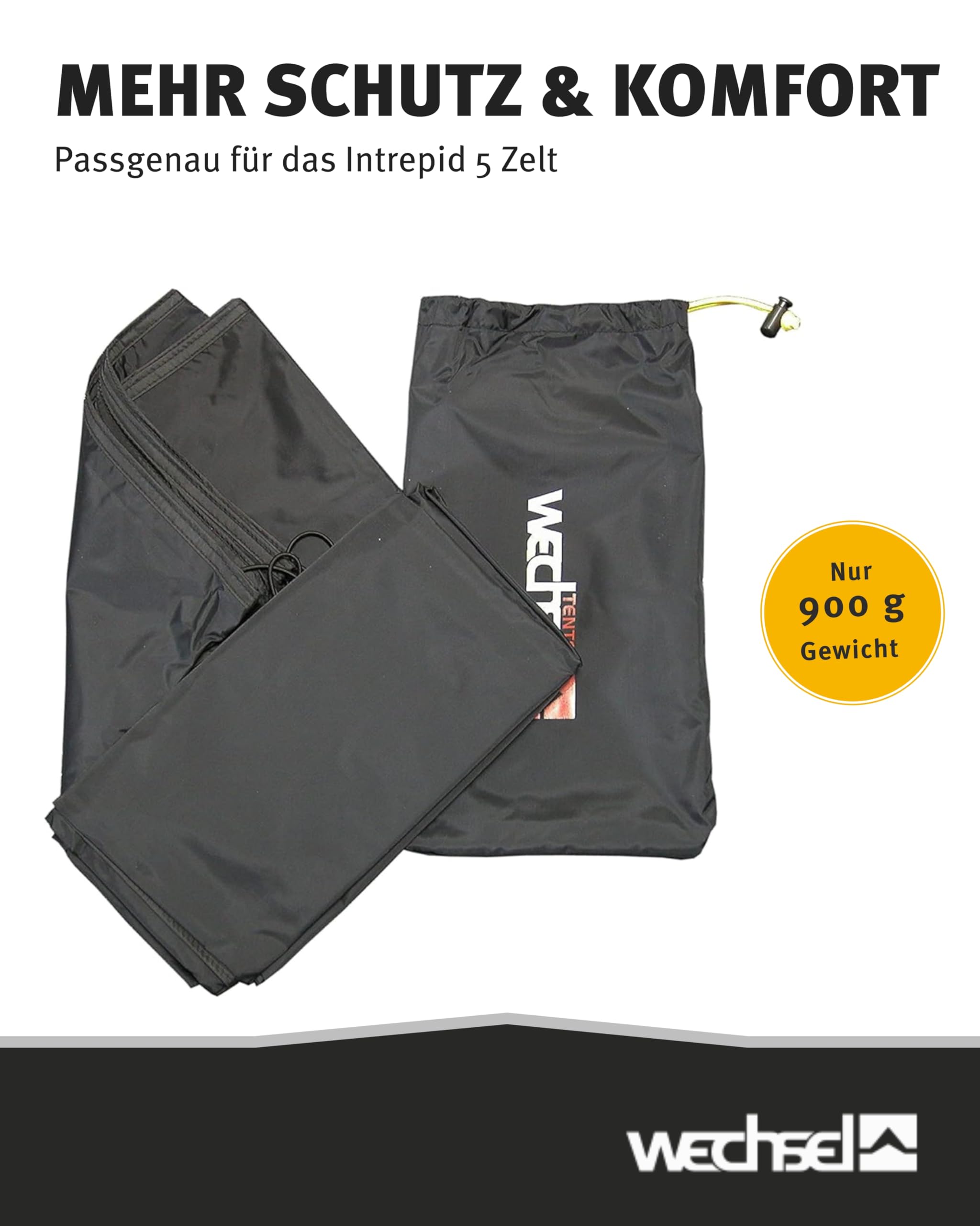 Wechsel Groundsheet Intrepid 5 I Schwarz I robuste Zelt-Unterlage Boden I Zeltplane wasserdicht mit 7000mm Wassersäule I Bodenplane aus 75D Polyester I Camping-Plane zum Schutz vor Nässe & Schmutz