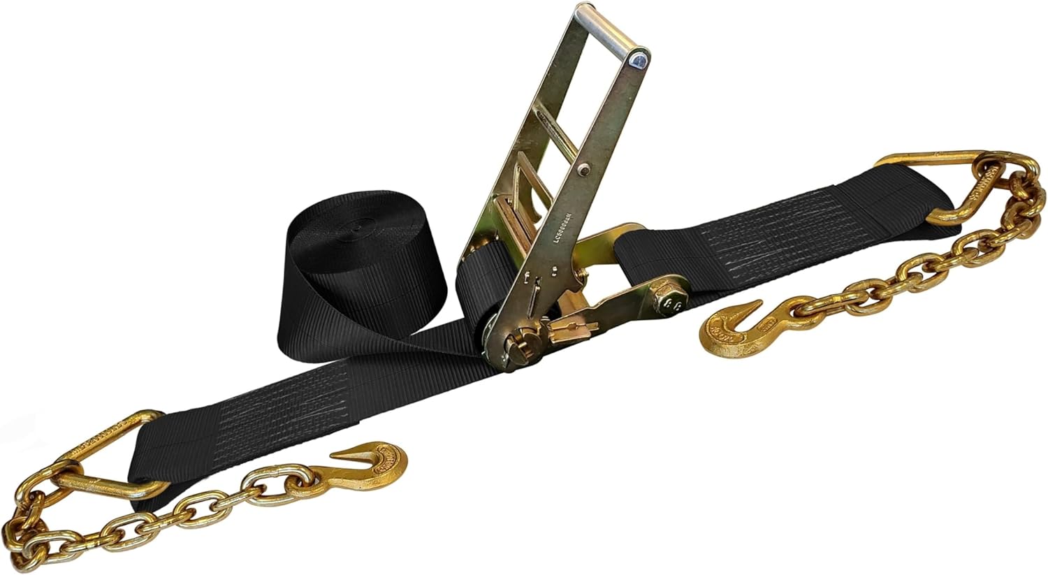 Mega Cargo Control Ratchet Tie Downs with Chain & Grab Hook Ends, 4" x 40' Red, 2 Pack Heavy Duty Tie Downs for Flatbed, Auto Hauling, Heavy Machinery