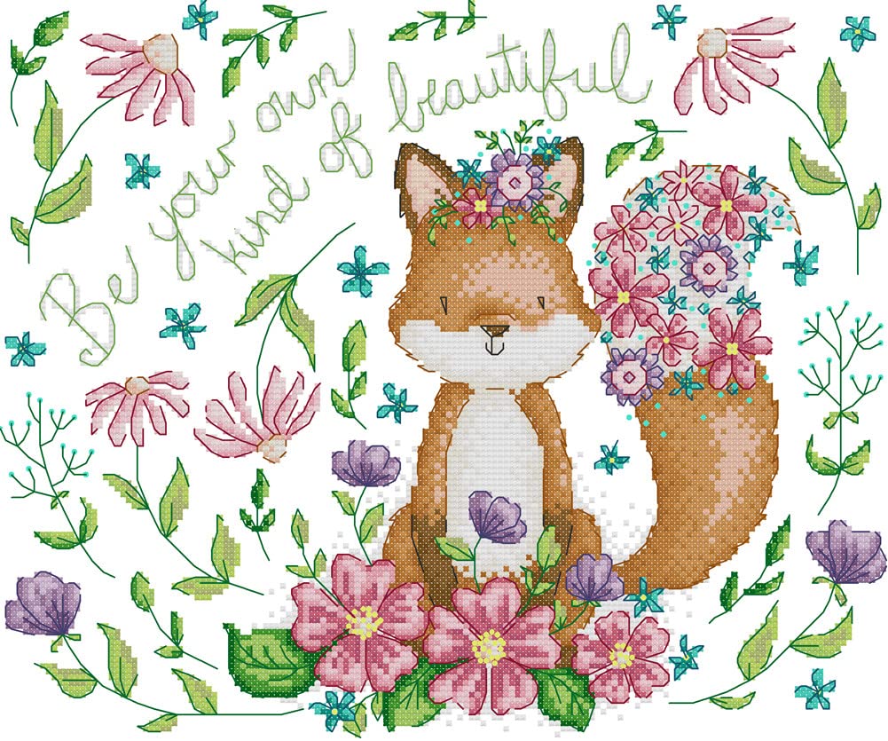 Awesocrafts Fox Cross Stitch Stamped Kits Flower Easy Patterns Cross Stitching Embroidery Needlework Kit Supplies