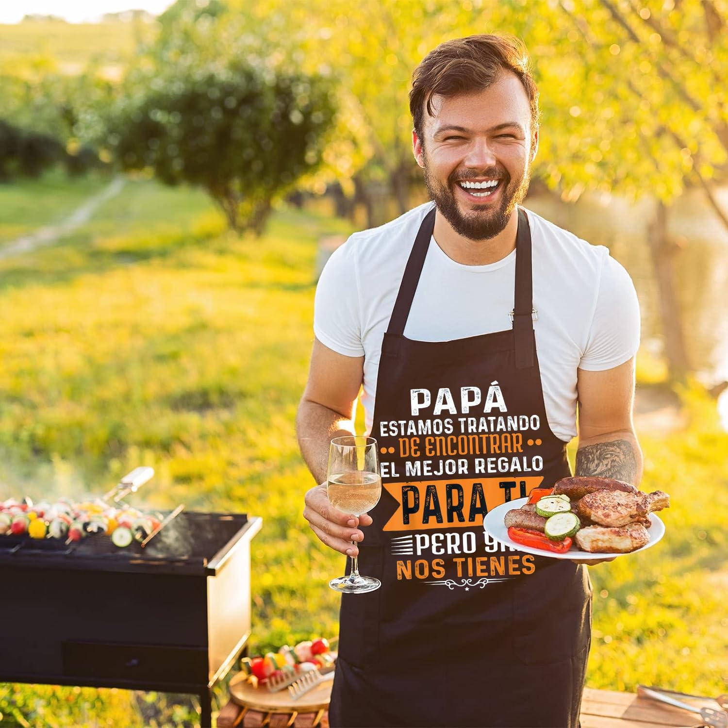 Gkmamrg Papá Delantales de Cocina - Regalo para Papá Padre- Delantal ajustable Delantales de chef para cocina, barbacoa, restaurante de jardinería, barbacoa, café Regalo Pere