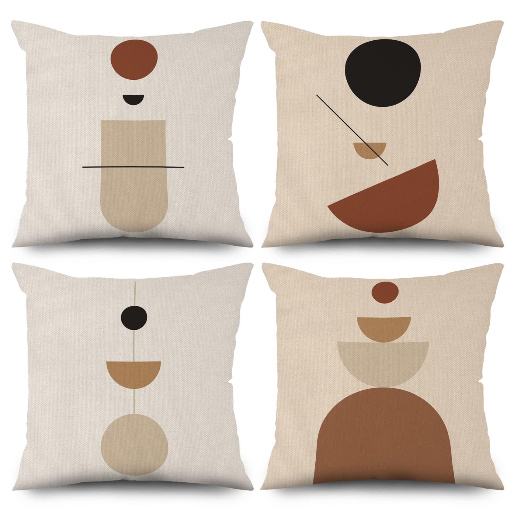 ASDCXZ 4 Piece Boho Pillow Covers - 45x45 cm, Modern Geometry Abstract Art Semicircle Beige Deco Washable Polyester Flax Textile Upholstery — image 1