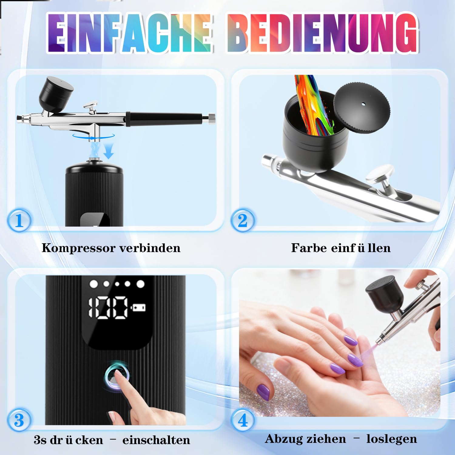 Airbrush-Set mit Kompressor, 48PSI Hochdruck tragbarer Airbrush, 6000 mAh Airbrush-Kompressor, Airbrush-Set für Nagelkunst, Malerei, Kuchen-Dekoration, Make-up