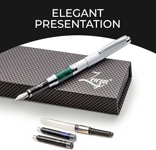 Vista 16 de ZenZoi Pluma estilográfica negra – Hermoso bolígrafo de escritura suave para hombres o mujeres. Punta fina Schmidt Premium. Juego de caja de regalo