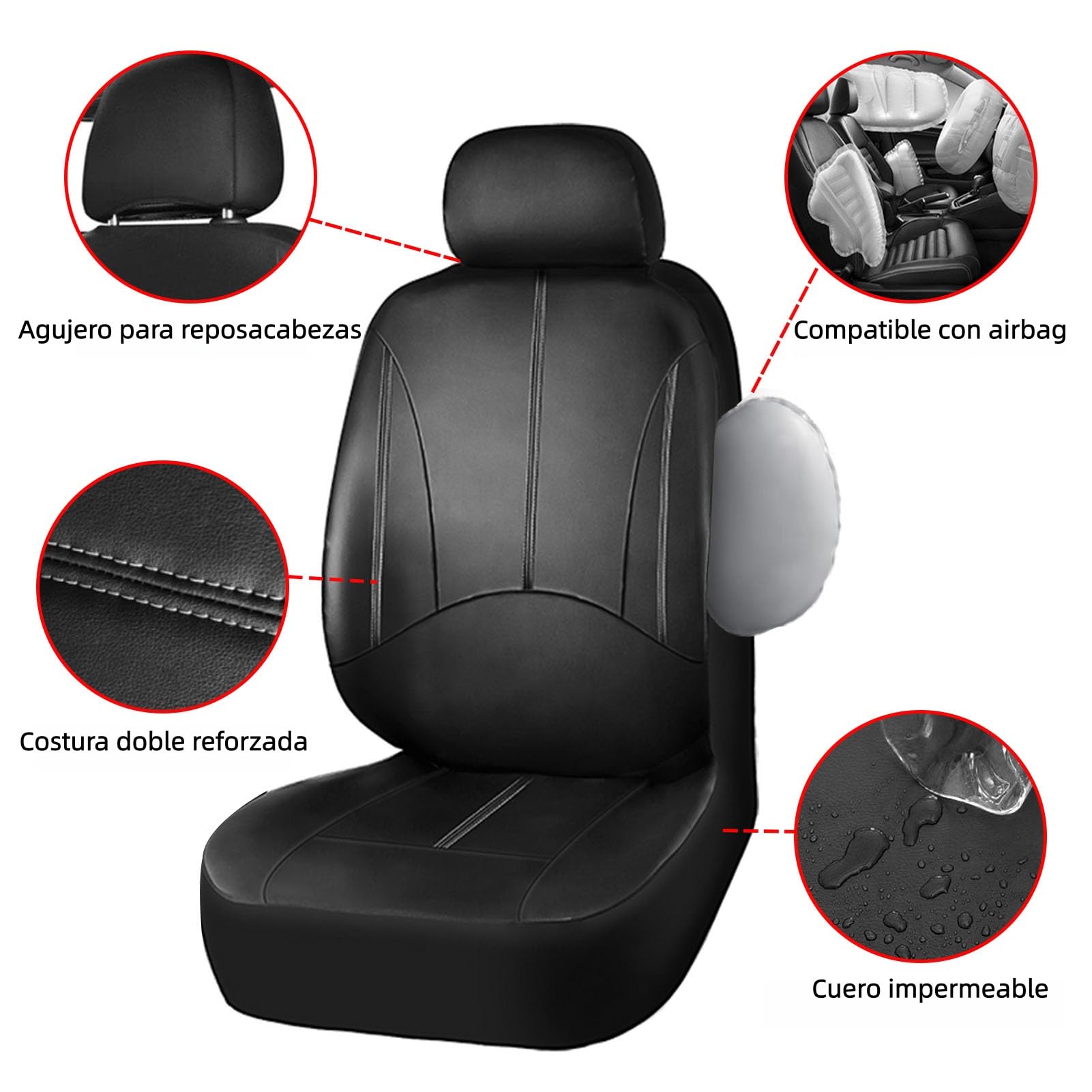 Fundas Universales para Asientos de Coche, Fundas de Cuero PU para Asientos de Coche, Protectores de Asientos para La Mayoría de Los Coches., SUV, Camiones, 11 Pcs, Negro