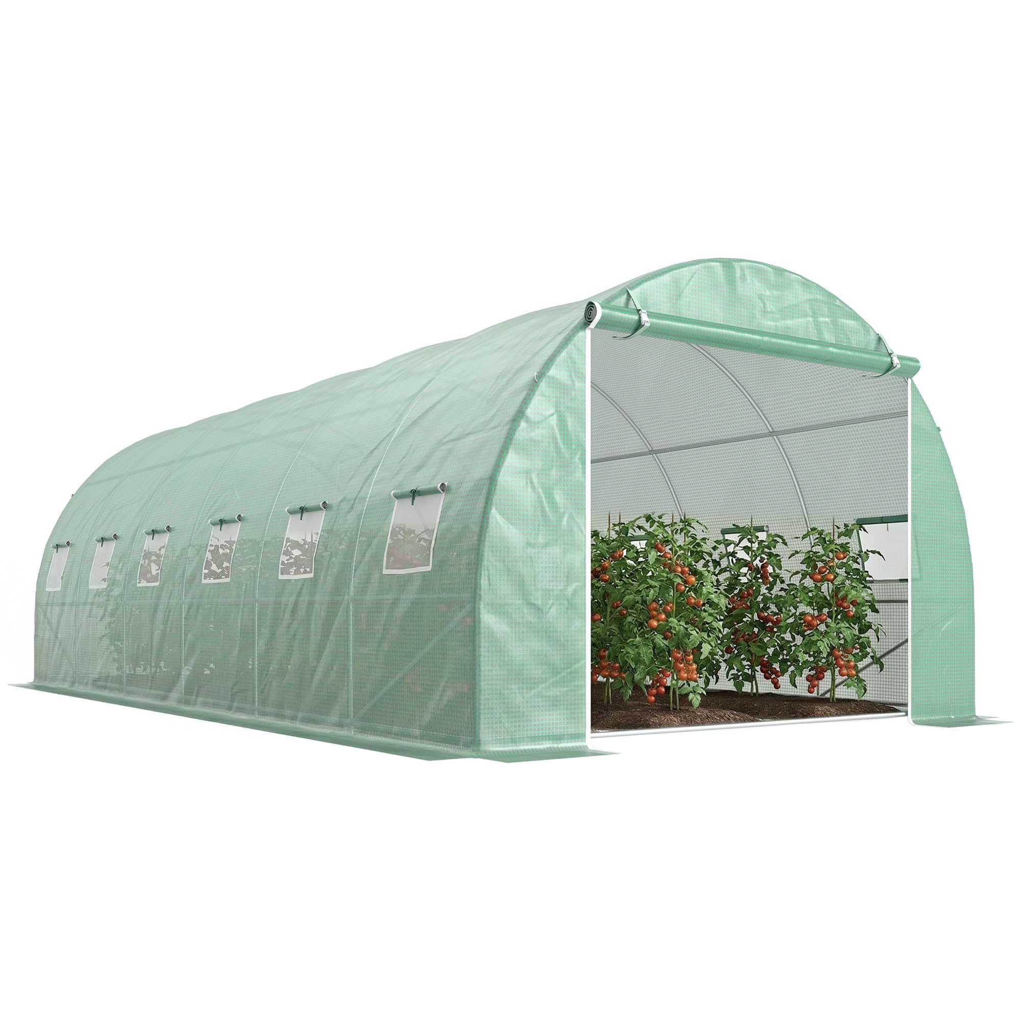 Outsunny Invernadero de Túnel de Jardín 6x3x2 m con Puerta Verde | Invernadero Exterior Grande para Huerto con 12 Ventanas, Ideal para Cultivos, Plantas, Verduras y Flores