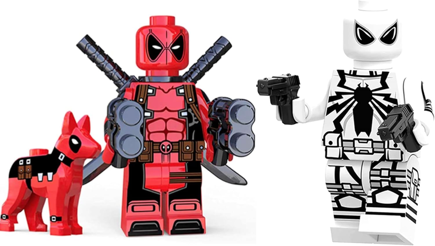 Red Dead P W/ Dog + Anti-Venom Kawaii Mini Figure X-Men Series Marvel Superhero Comic Book Character Movie Red & White & Black