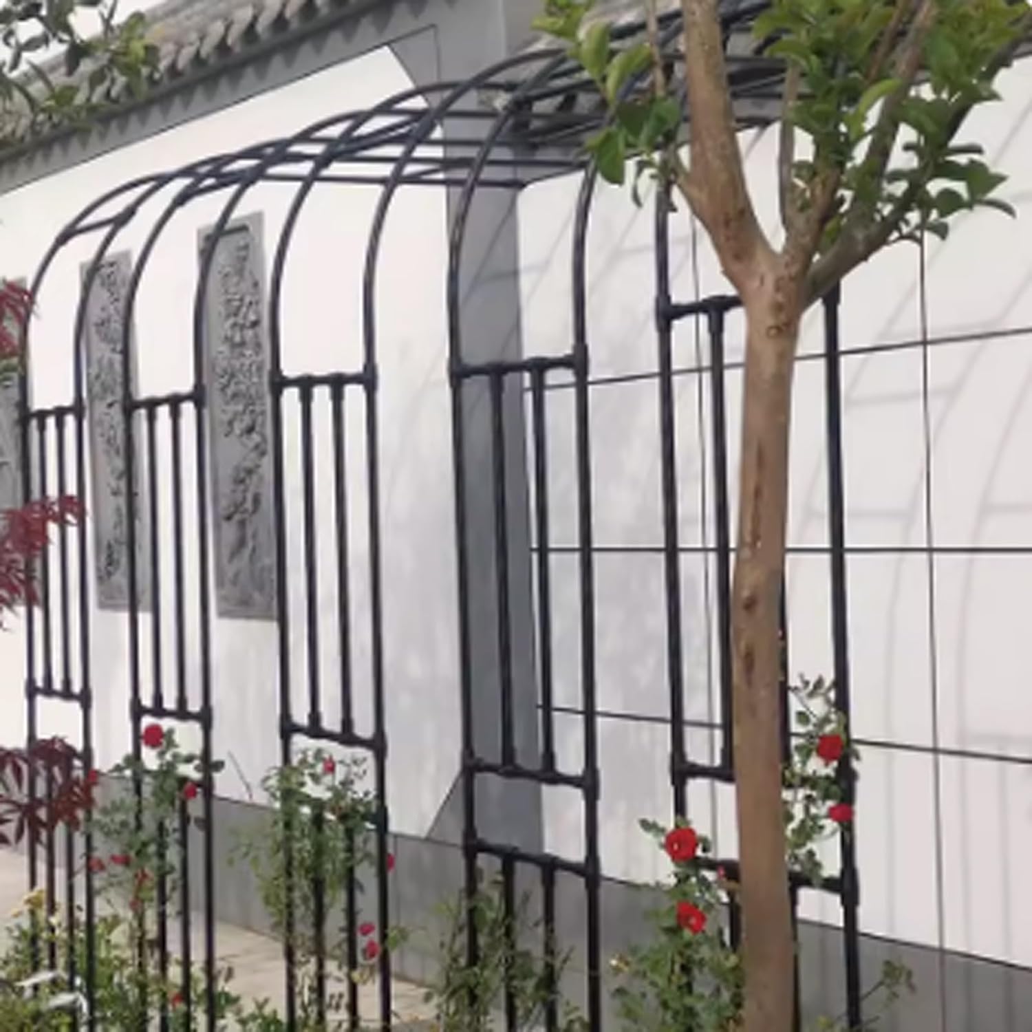 Half Rose Arch, Weatherproof Half Side Wall Arch Trellis Pergola, Climbing Plants Garden Arch, for Flowers/Fruits/Vegetables(Black,0.6x2.4x0.4m)