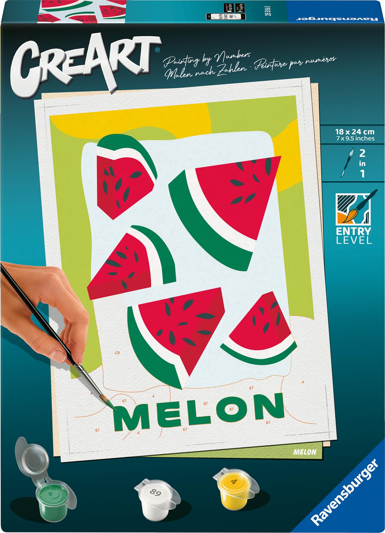 Ravensburger CreArt 25516 - Melonen - Malen nach Zahlen Erwachsene, DIY Malset mit Pinsel und Acrylfarben, Geschenk für Frauen und Männer, Malen für Erwachsene