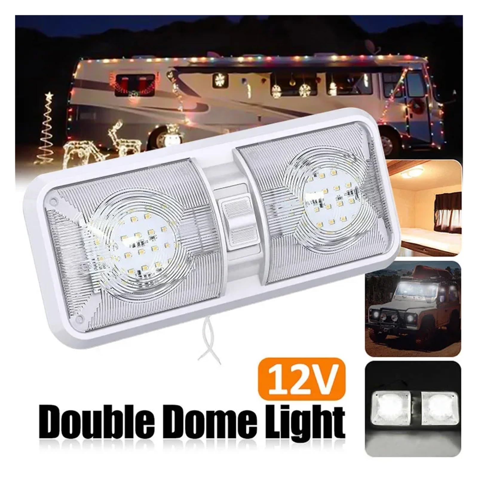 Lampada da soffitto a LED for camper con doppia cupola e interruttore ON/OFF, illuminazione interna for auto/camper/roulotte/camper/barca, 12 V, bianco naturale(24 LED- White)