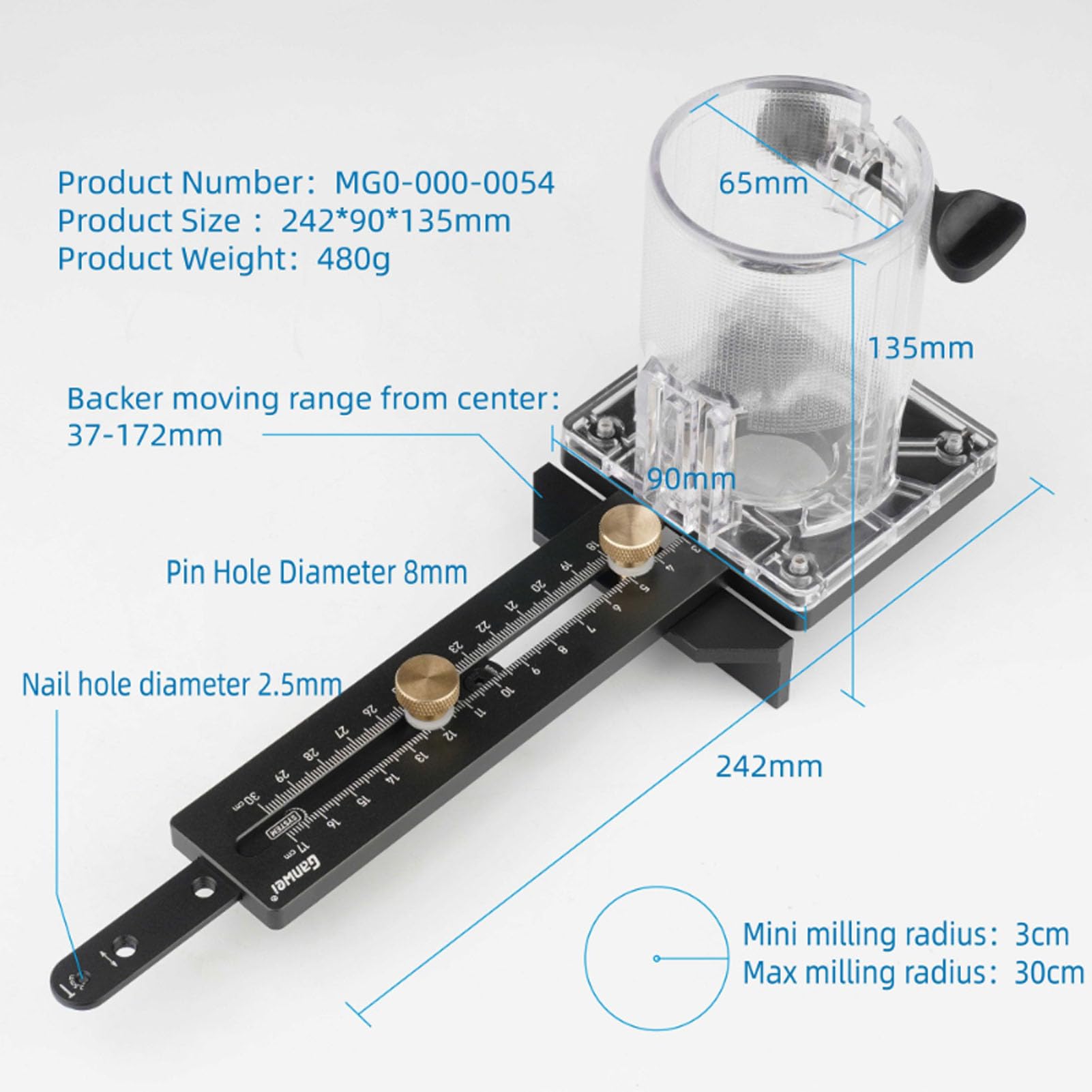 Maschera per Fresa Circolare, Base per Fresatrice per Legno CNC Perno 8 Mm Fori per Chiodi 2,5 Mm Base per Scanalatura Circolare per Fresatura per Fresatrice per Legno con