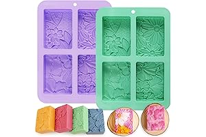 Flower Soap Molds Silicone - 2PCS 4 Cavities Rectangle 3oz, Flower Shapes...