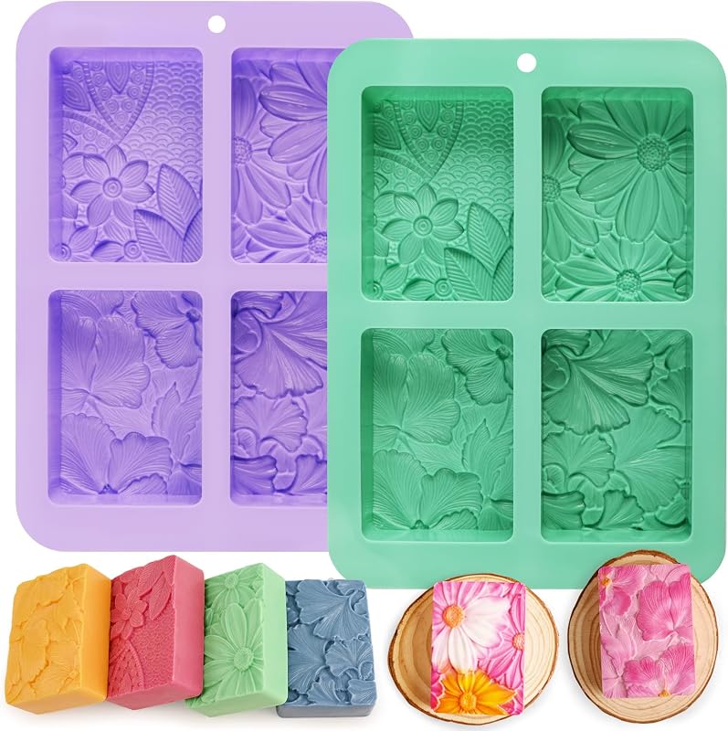 Moldes de jabón Moldes de silicona con patrón de flores rectangulares de silicona 3D | Moldes de silicona con patrón de flores rectangulares 3D para manualidades hechas a mano, bombas de baño de jabón, barras de Chocolate, vela artesanal, diseño de arcilla polimérica