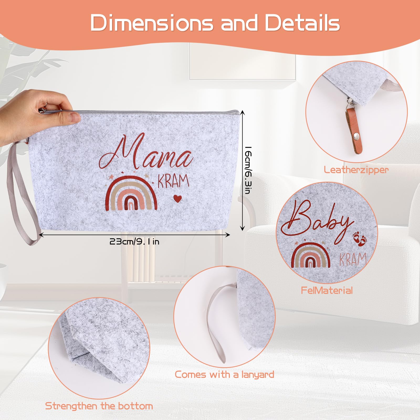 Trousse de Maquillage en Feutre Gris Clair pour Femmes Enceintes Cadeau de Naissance Baby Shower