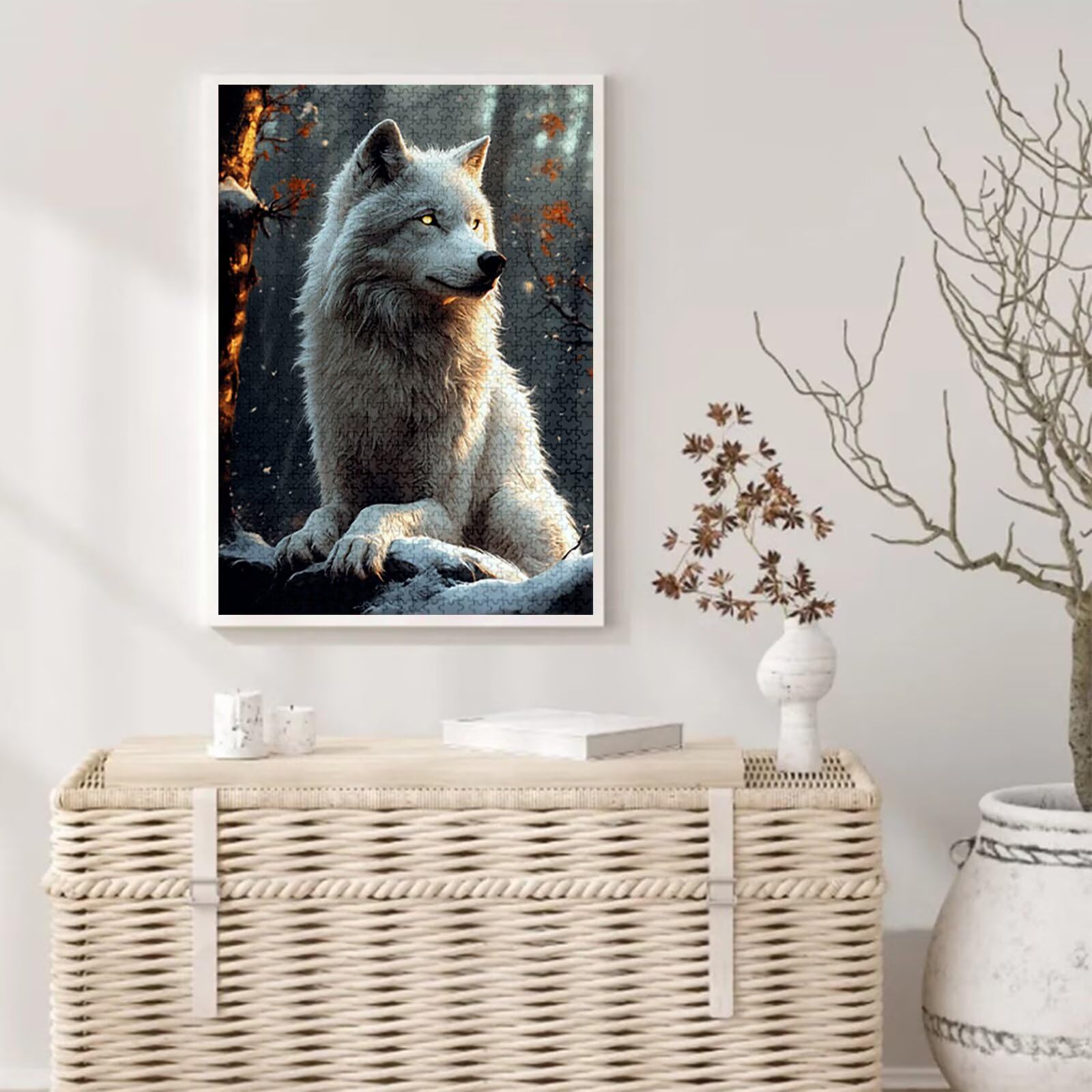 Puzzle dla dorosłych 3000 sztuk, puzzle 3000 sztuk dla dorosłych, drewniana łamigłówka wymagająca gra z pudełkiem na prezent opakowanie do dekoracji domu sypialni prezenty dla kobiet, motyw: wilk